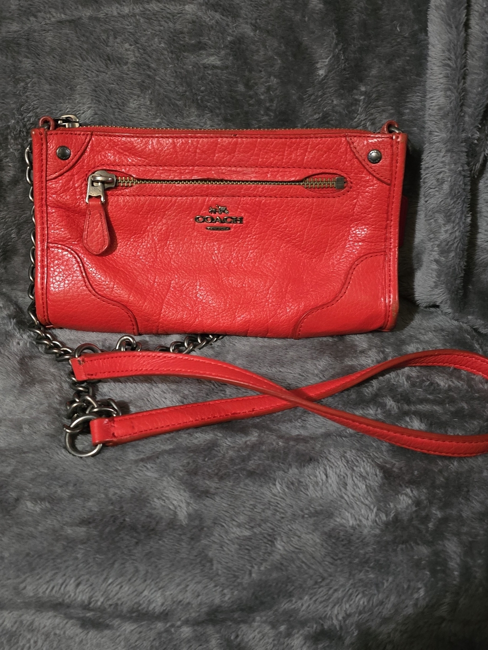 Coach Orange Leather Chain Strap Crossbody Wristlet